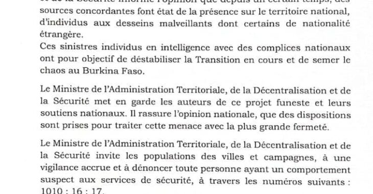 Burkina: Le gouvernement met en garde contre les velléités de déstabilisation de la transition